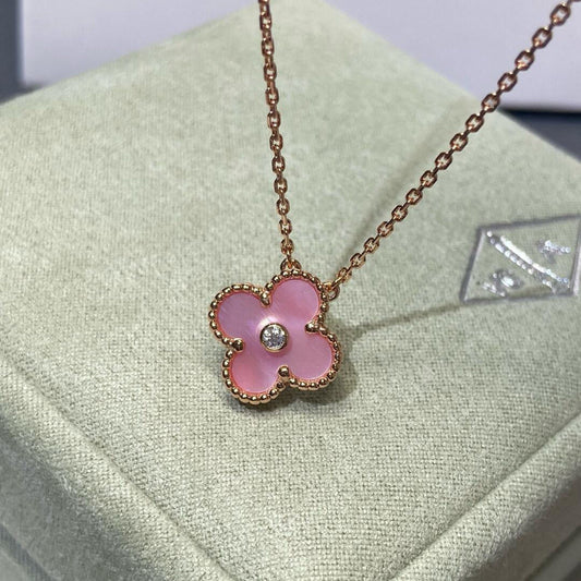 VCA CLOVER 15MM DIAMOND PINK MOP NECKLACE