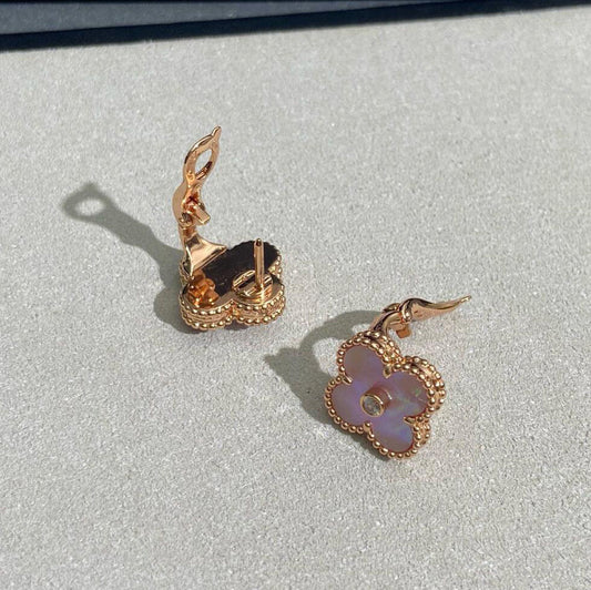 VCA CLOVER MEDIUM 1 DIAMOND PINK EARRINGS