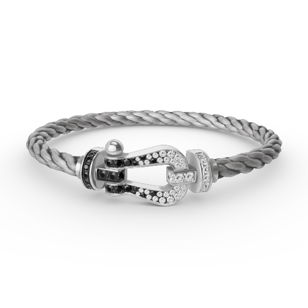 FRED FORCE LARGE HORSESHOE BLACK WHITE DIAMOND BRACELET SILVER