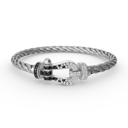 FRED FORCE LARGE HORSESHOE BLACK WHITE DIAMOND BRACELET SILVER