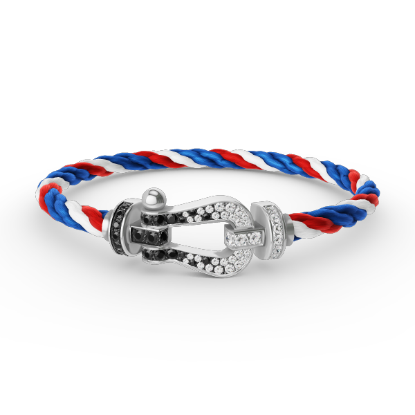 FRED FORCE LARGE HORSESHOE BLACK WHITE DIAMOND BRACELET SILVER