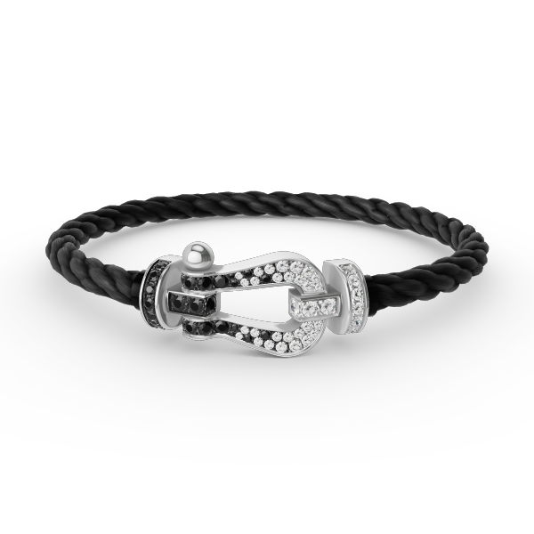 FRED FORCE LARGE HORSESHOE BLACK WHITE DIAMOND BRACELET SILVER
