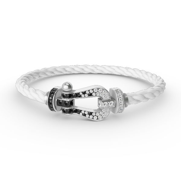 FRED FORCE LARGE HORSESHOE BLACK WHITE DIAMOND BRACELET SILVER