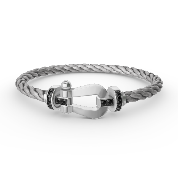 FRED FORCE LARGE HORSESHOE BLACK DIAMOND BRACELET SILVER