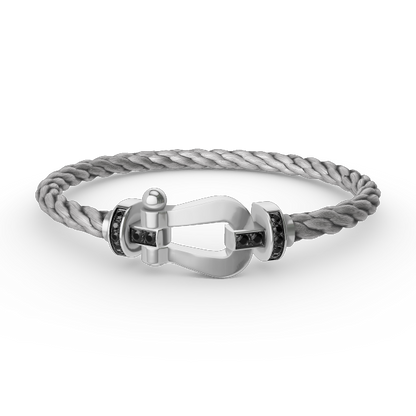 FRED FORCE LARGE HORSESHOE BLACK DIAMOND BRACELET SILVER