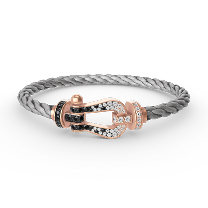 FRED FORCE LARGE HORSESHOE BLACK WHITE DIAMOND BRACELET ROSE GOLD