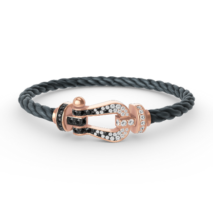 FRED FORCE LARGE HORSESHOE BLACK WHITE DIAMOND BRACELET ROSE GOLD