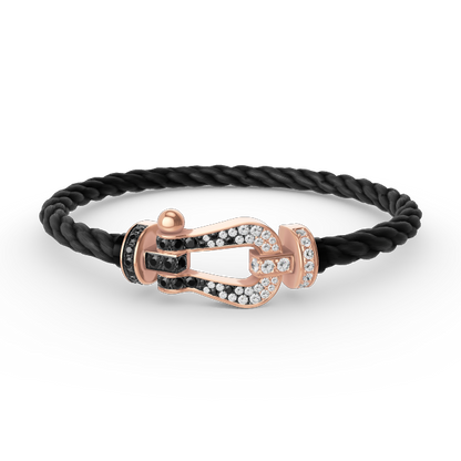 FRED FORCE LARGE HORSESHOE BLACK WHITE DIAMOND BRACELET ROSE GOLD