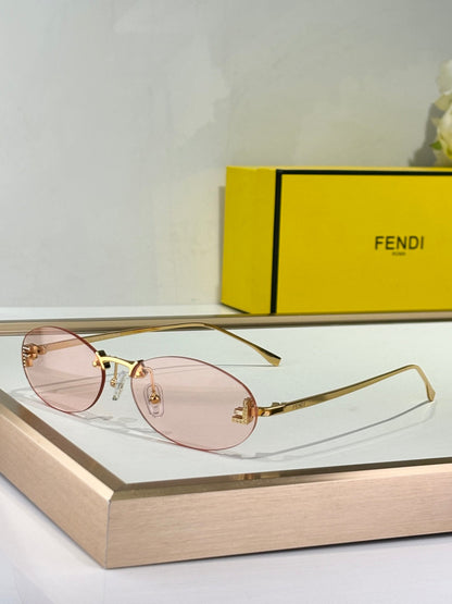 FENDI FIRST CRYSTAL RIMLESS OVAL FRAME SUNGLASSES FE4075US IN METAL