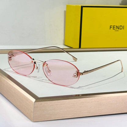 FENDI FIRST CRYSTAL RIMLESS OVAL FRAME SUNGLASSES FE4075US IN METAL