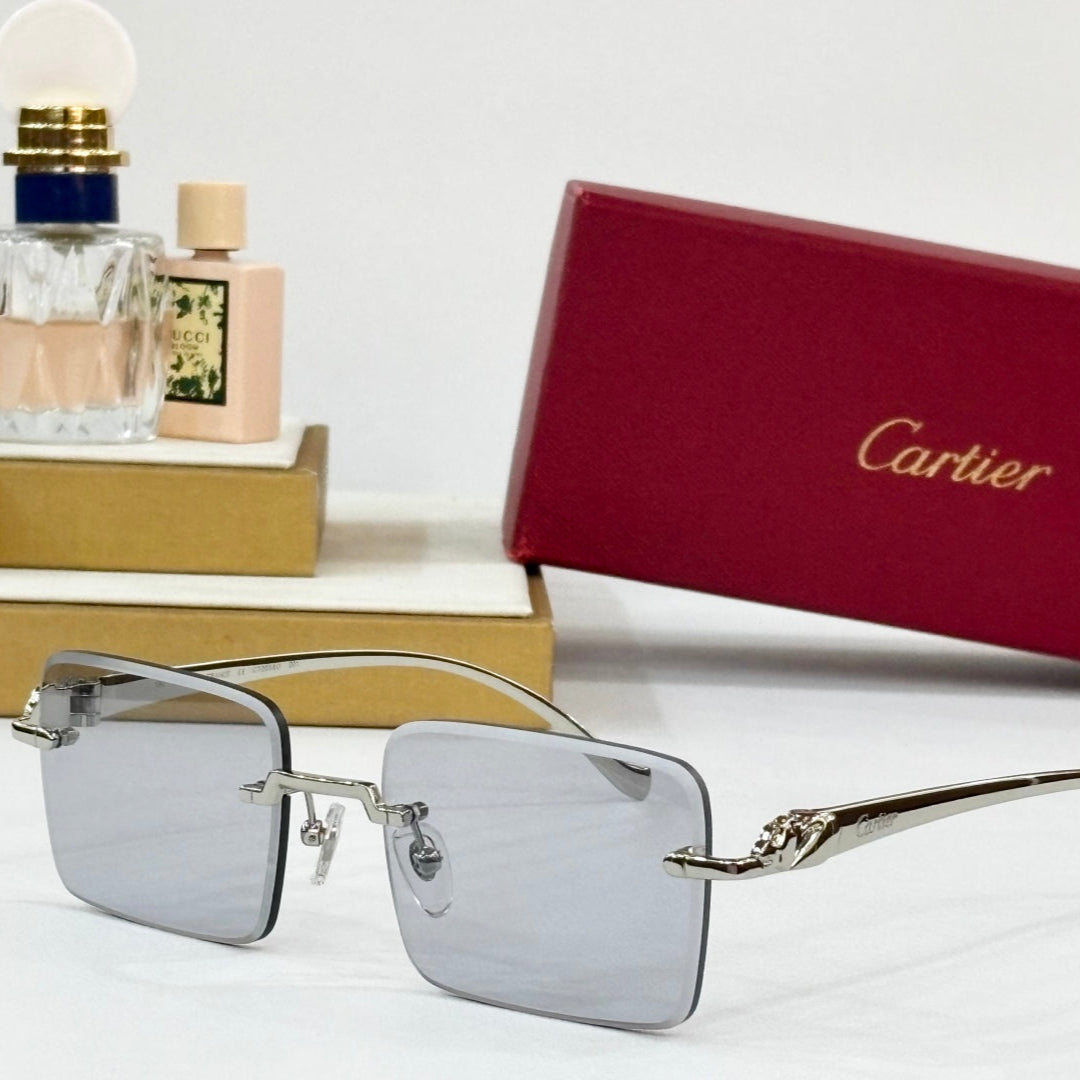 CARTIER PANTHÈRE RIMLESS SQUARE FRAME SUNGLASSES 564103 IN METAL