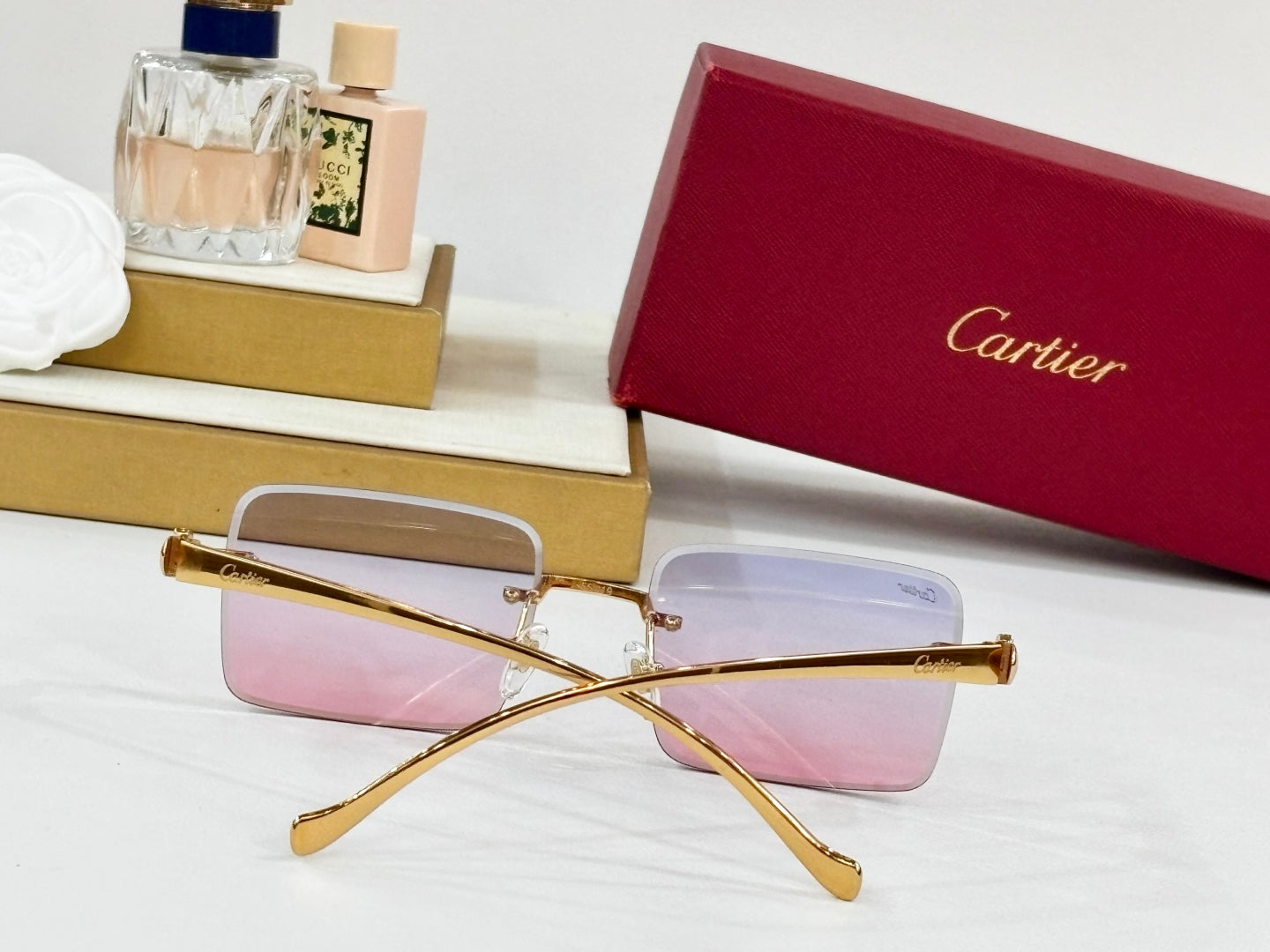 CARTIER PANTHÈRE RIMLESS SQUARE FRAME SUNGLASSES 564103 IN METAL
