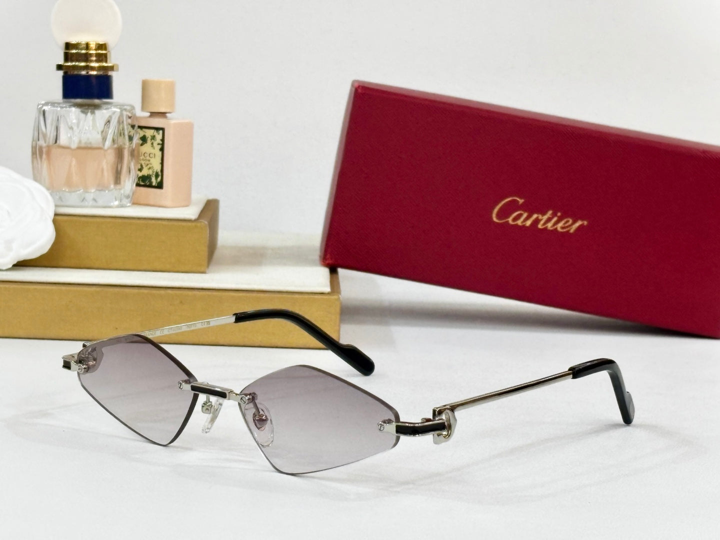 CARTIER RIMLESS ANGULAR FRAME SUNGLASSES CT0695 IN METAL