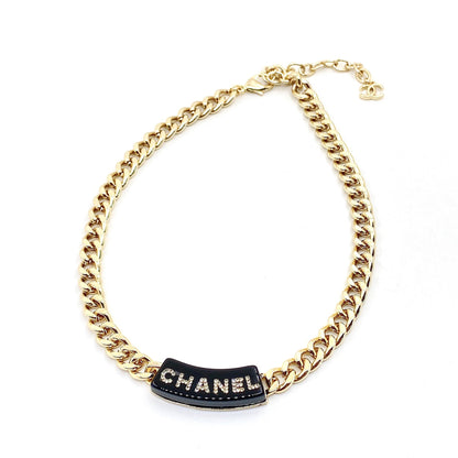 18K  Chanel Black Logo Chain Necklace