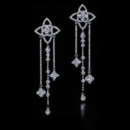 18K Louis Vuitton Diamond Flowers Long Earrings