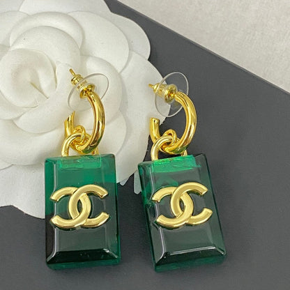 18K  Chanel Green Perfume Bottle Earrings