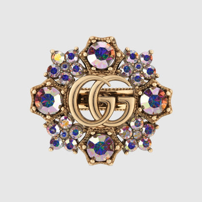 18K Double Gucci Crystal Flower Ring