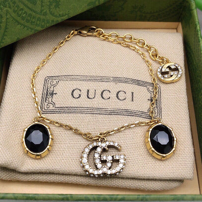 18K Double Gucci Black Stones Bracelet