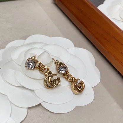 18K Double Gucci Crystal Chain Earrings