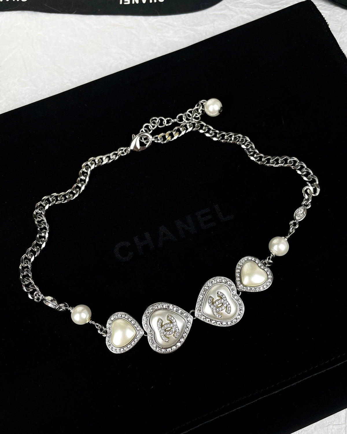 18K  Chanel Heart Crystals Necklace