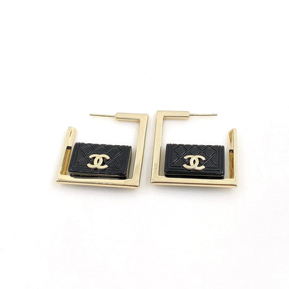 18K  Chanel Black Bag Pendant Earrings