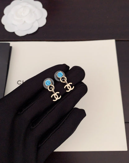 18K  Chanel Blue Crystal Earrings