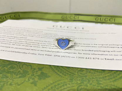 Double Gucci Interlocking Gucci Blue Enamel Heart Ring