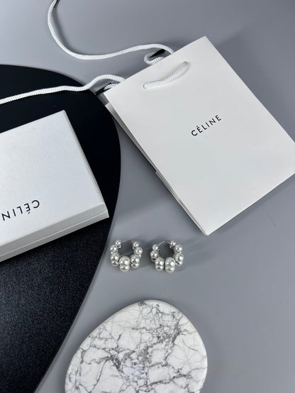 18K Celine Two-Rows Pearl Earrings