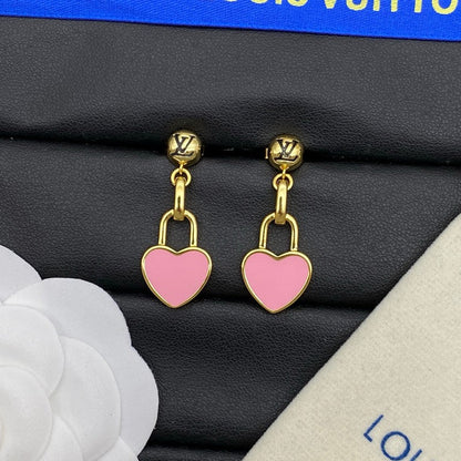 18K Louis Vuitton Pink Heart Gold Earrings