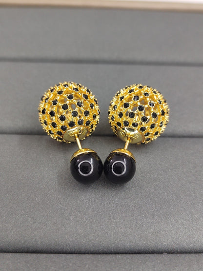18K Dior Tribales Black Stone-Effect Resin Pearls Earrings