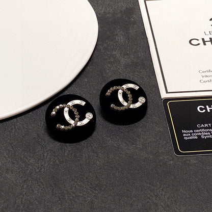 18K  Chanel Black Resin Circle Earrings