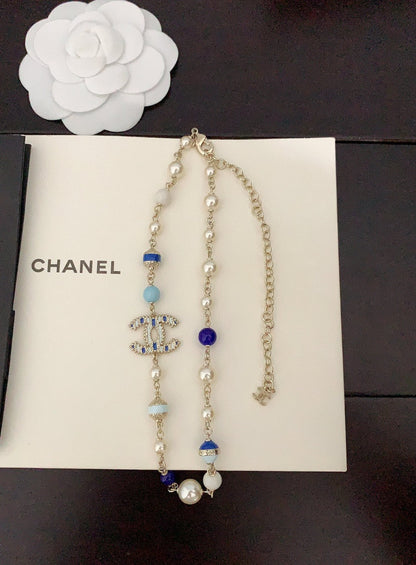 18K  Chanel Blue & White Pearls Necklace