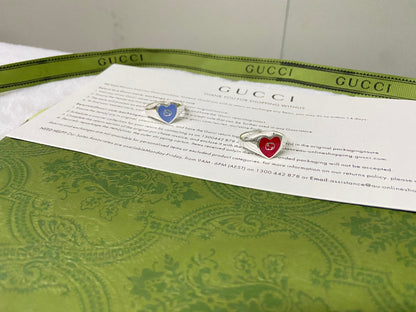 Double Gucci Interlocking Gucci Red Enamel Heart Ring