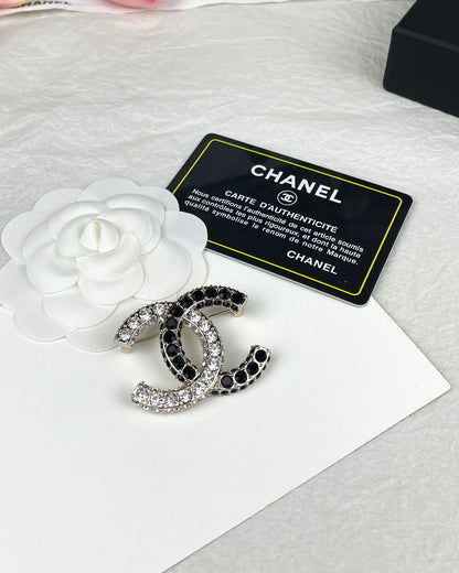 18K  Chanel Black & White Crystals Brooch