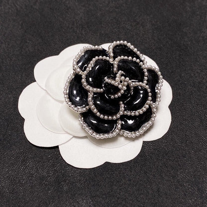 18K  Chanel Camellia Black & White Brooch
