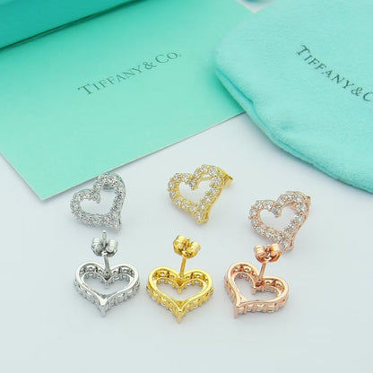 18K Tiffany Heart Diamonds Rose Gold Earrings