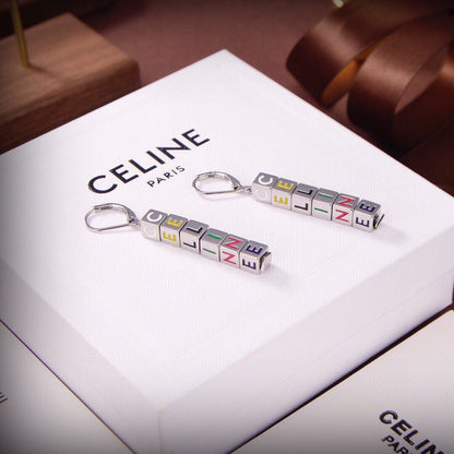 18K Celine Script Cube Earrings