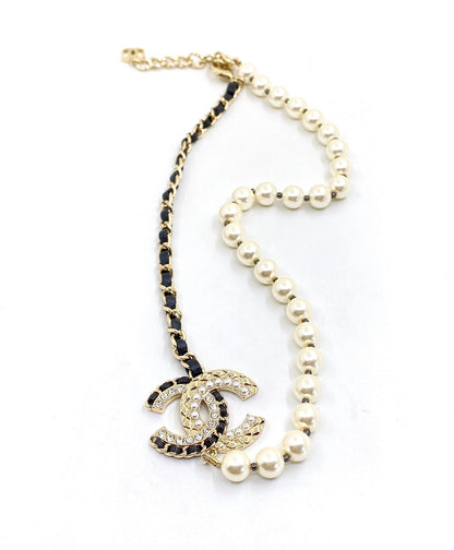 18K  Chanel Leather Pearls Necklace