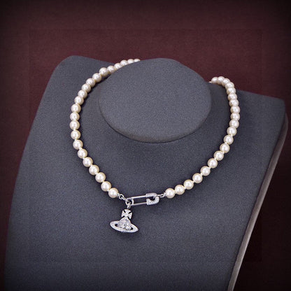 18K Vivienne West Mini Bas Relief Pearls Necklace