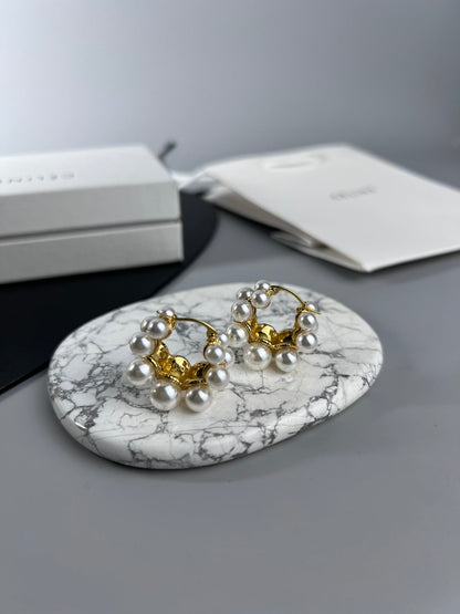 18K Celine Two-Rows Pearl Earrings