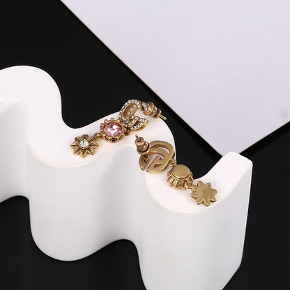 18K Double Gucci Flower Crystal Earrings