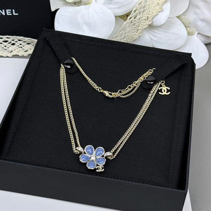 18K  Chanel 26C Blue Flower Choker Necklace