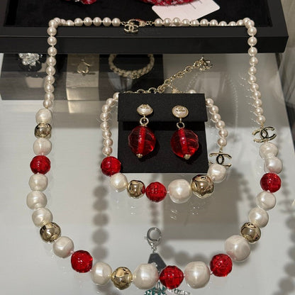 18K  Chanel Red Crystal Pearl Necklace