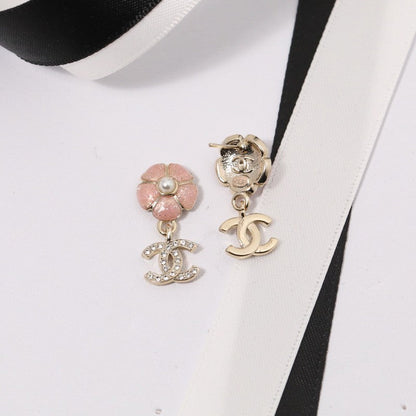 18K  Chanel Black & Pink Camellia Diamond Earrings