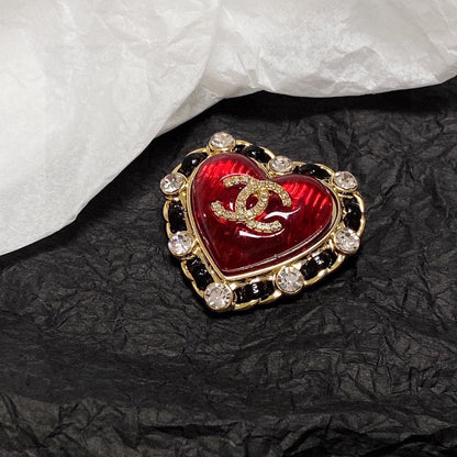 18K  Chanel Red Crystal Heart Brooch
