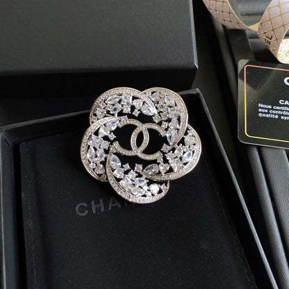 18K  Chanel Camellia Crystals Brooch