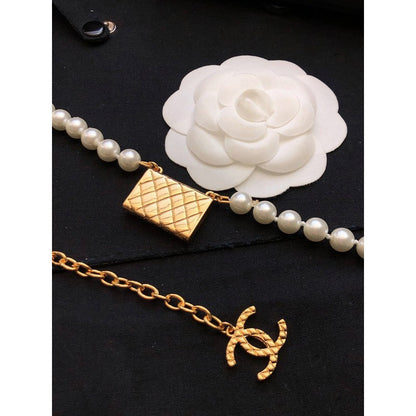 18K  Chanel Pearl Bag Pendant Necklace
