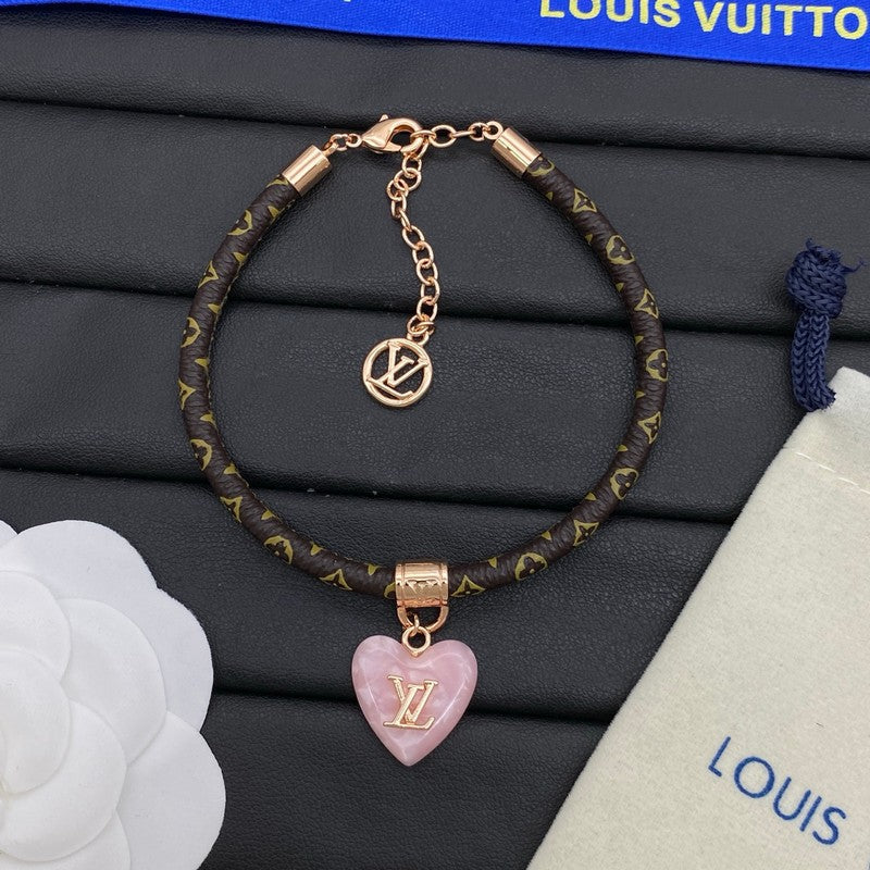 18K Louis Vuitton Leather Pink Heart Bracelet
