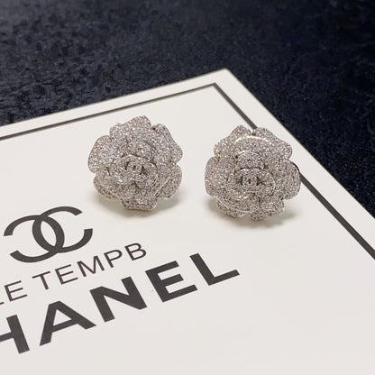 18K  Chanel Camellia Diamond Earrings