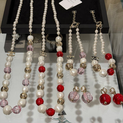 18K  Chanel Red Crystal Pearl Necklace